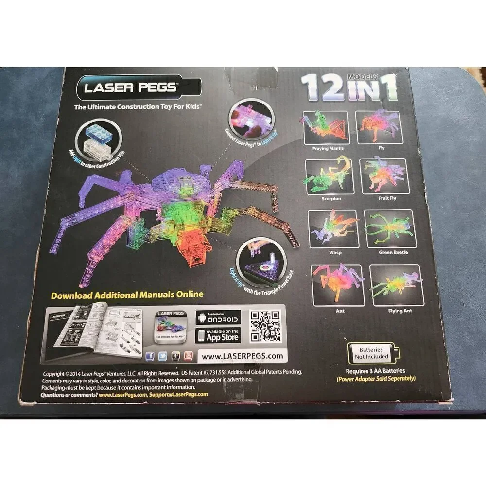 Retired Rare Laser Pegs 12 in 1 Construction Toy Kit (Spider): Light it Up